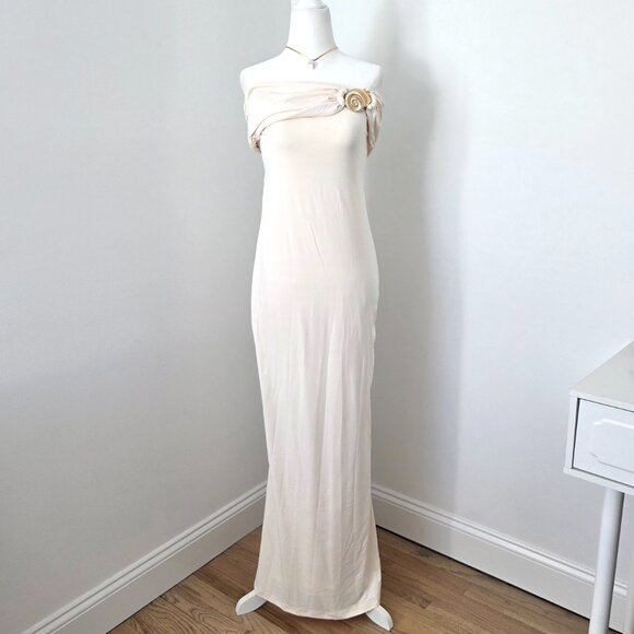 Peppermayo Illusion Maxi Dress Medium NWT Ivory Gold Shell Off Shoulder Bridal - Picture 5 of 15